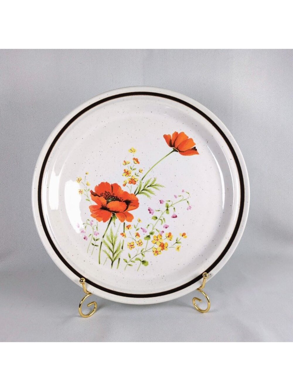 Haniwa Stone Fleur d'Ete Chop Plate / Round Platter Red Poppy — 1970s Japan